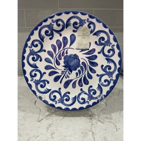 Set of 4 BLUE ROSE SCROLL 9” Salad Side Plates ARTISAN DE LUXE Home MELAMINE New - Picture 1 of 3